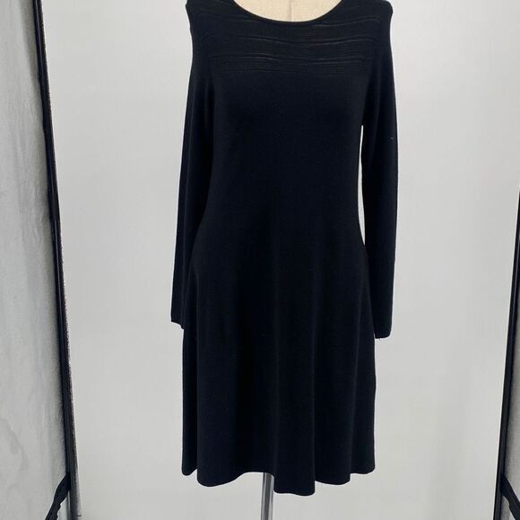 Tahari Women's Long-Sleeve Scoop Neck Swing Knit Dress Black Small - Picture 9 of 10
